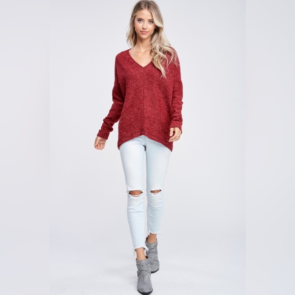 NWT White Birch High-Low Dolman Sleeve Knit Sweater, Burgundy - Picture 3 of 6